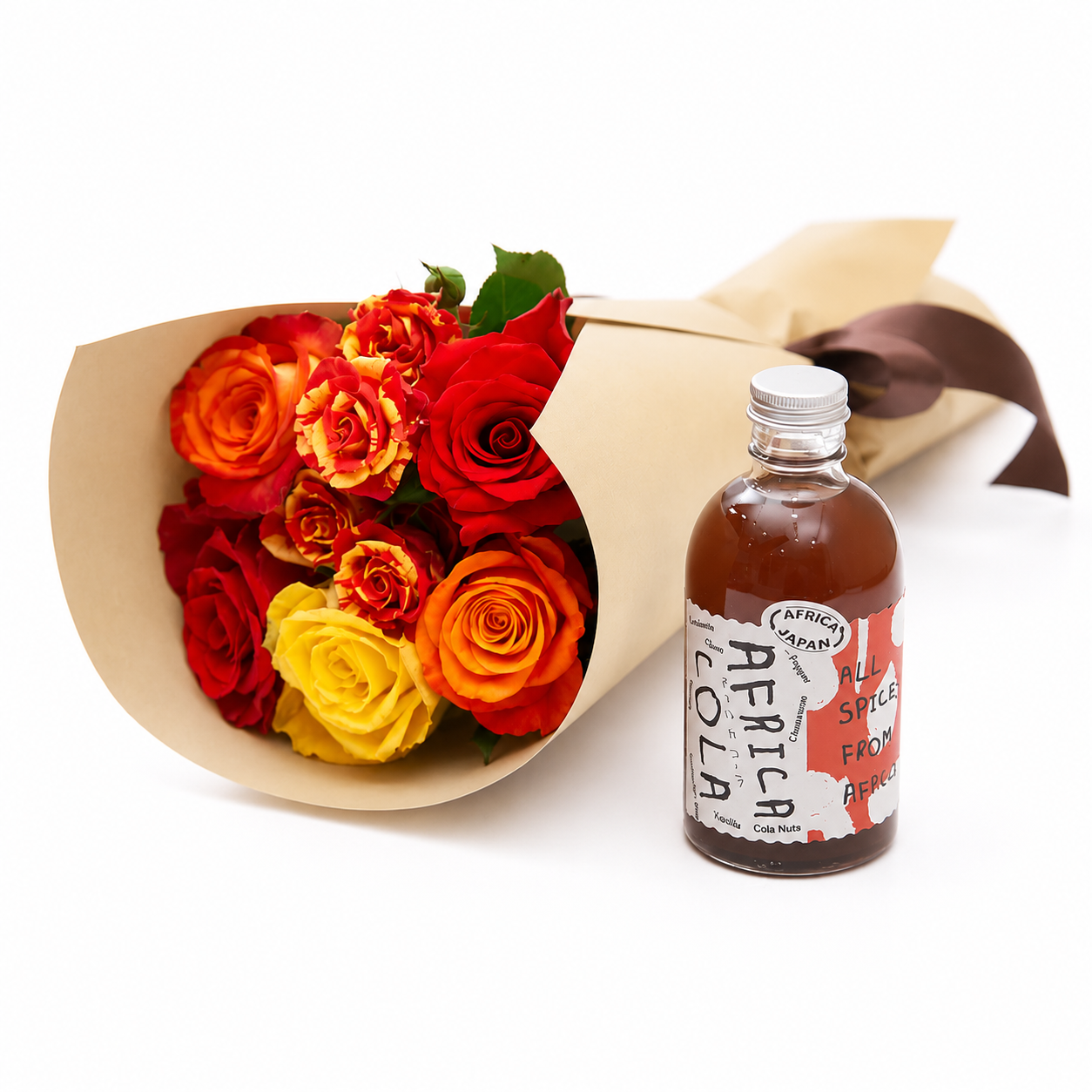 AFRIKA ROSEの花束と「AFRICA COLA」
