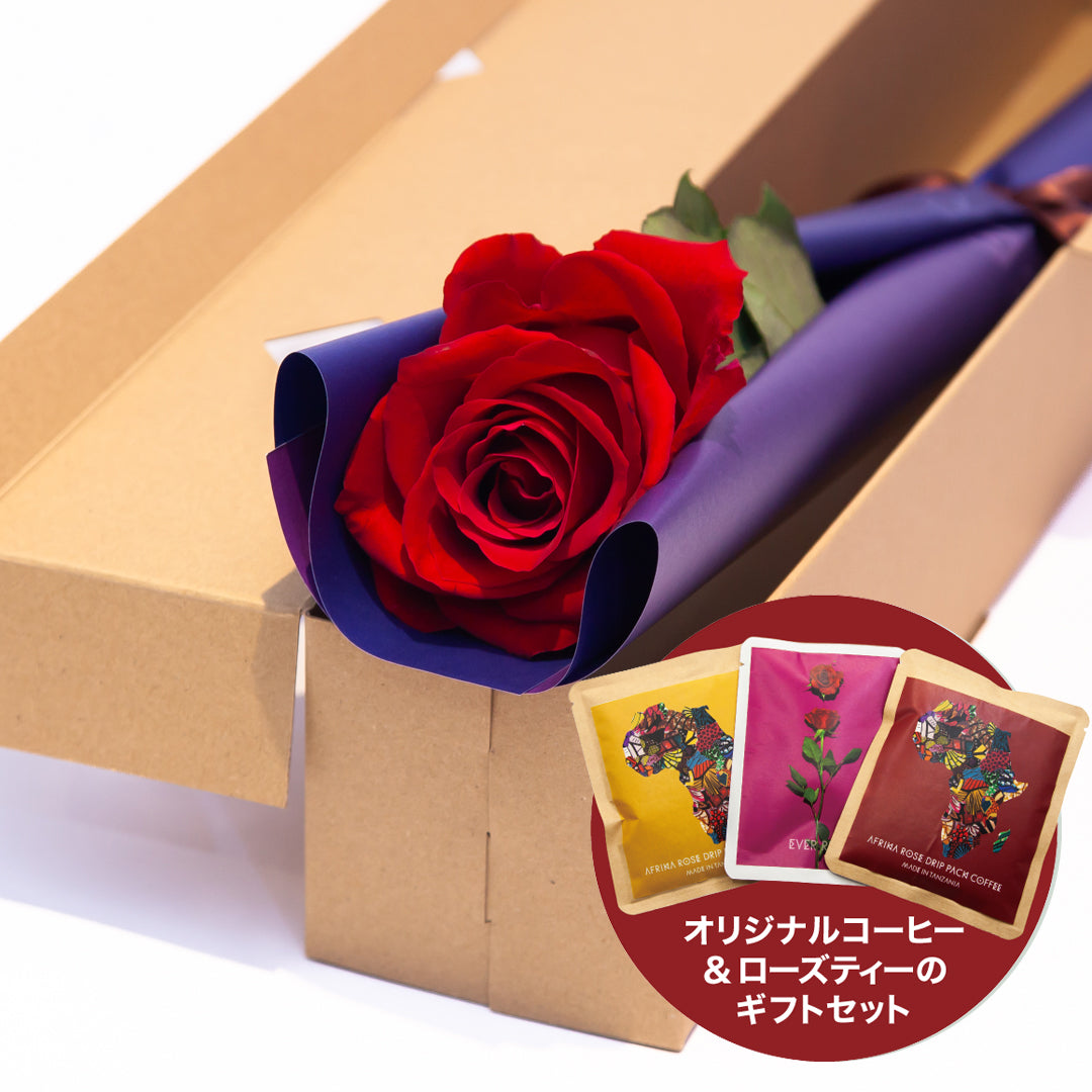 【お届け日限定】VALENTINE 1輪ギフトBOX［DPコーヒー＆ローズティー付き］ネイビー